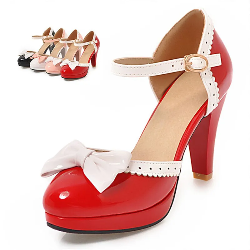 

New fashion summer spring sweet female shoes high heels Female student Round thick heels women Party wedding shoes