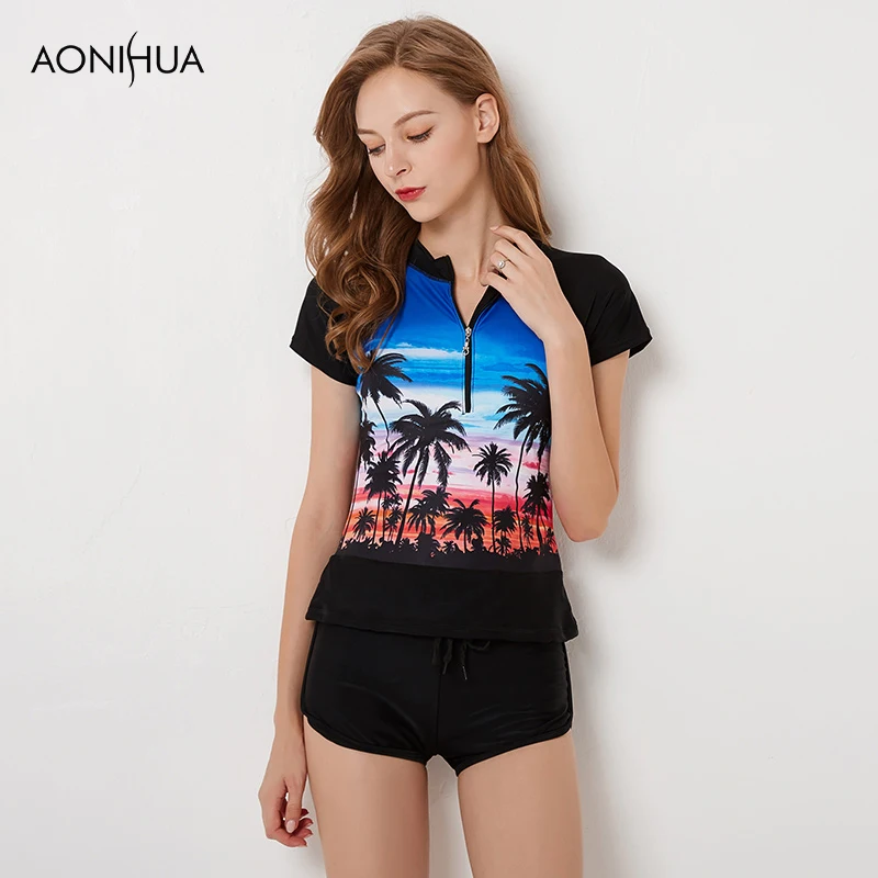 Новый женский купальник AONIHUA костюм для серфинга с коротким рукавом купальный