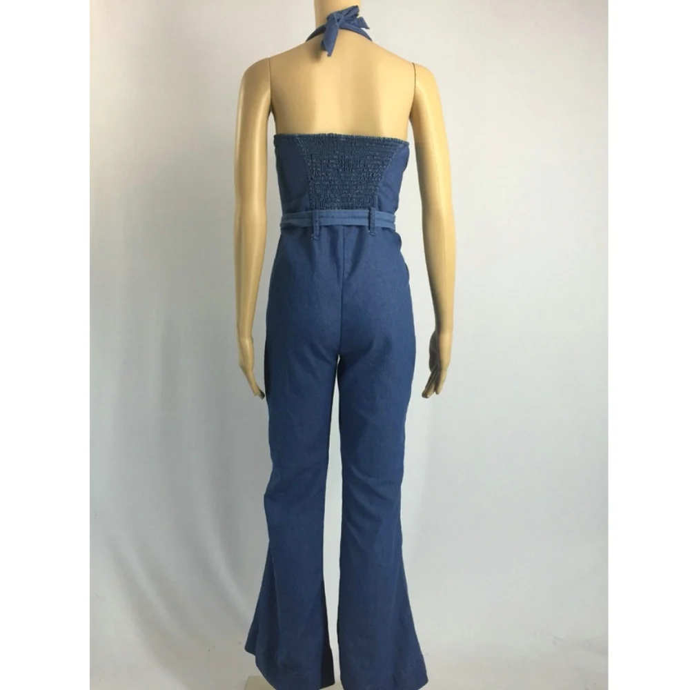 Jeans Slim Sexy Straps Blue Comfortable Jumpsuit Romper Full Length Trousers and Waistband Women Playsuit | Женская одежда