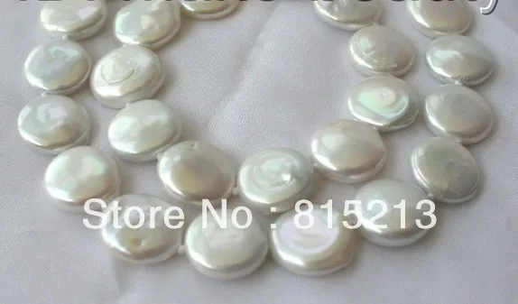 

N188 stunning big 15mm round white coin freshwater cultured pearl necklace % Discount AAA