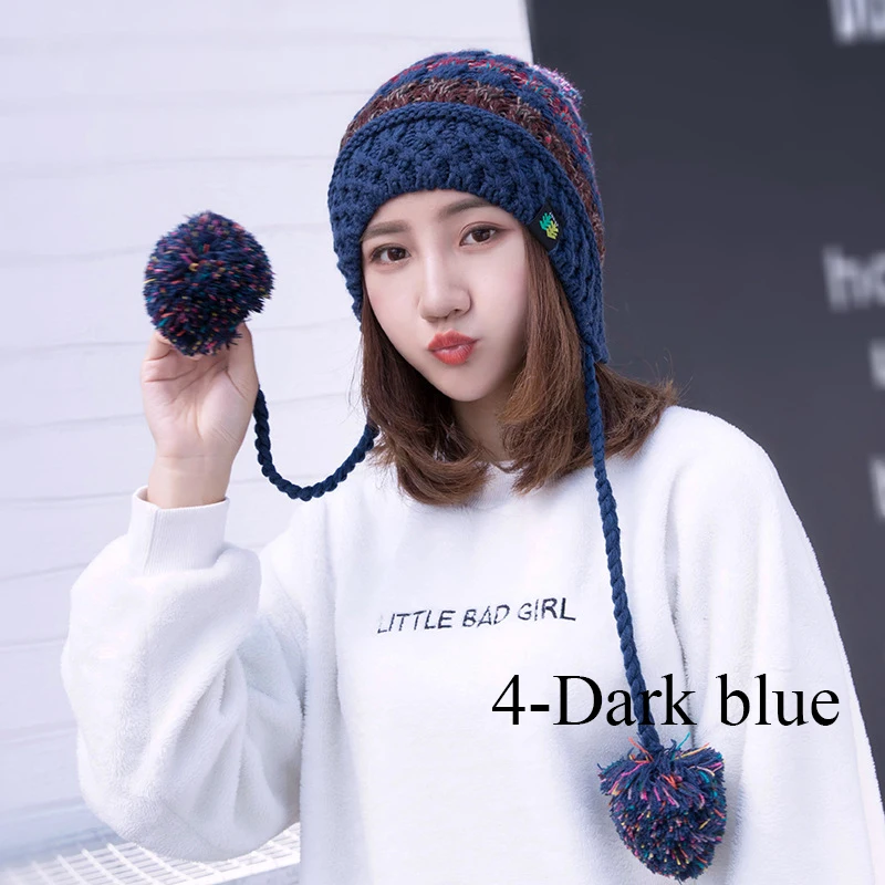 Russain бомбардировщик шляпа с вязаные шапки для женщин помпон hat зимние женские