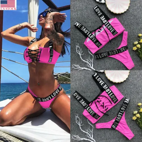 2019 Bikini Woman Personality Letter Beach Swimsuit e bath set Women Summer Bathing Suit Swimming | Спорт и развлечения