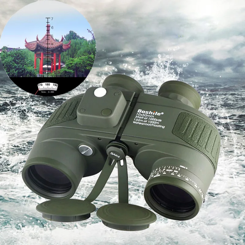 Boshile 10X50 водонепроницаемый бинокль морской цифровой с компасом охотничий
