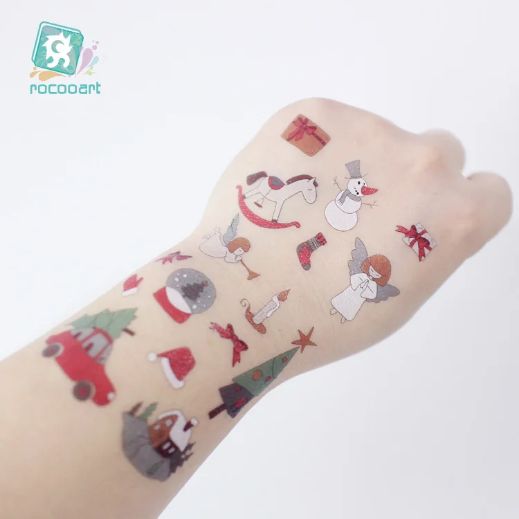 Rocooart Christmas Decorations Tattoo Stickers Children Party Gift Temporary Santa For Kids White Snow Fake Tatoo | Красота и