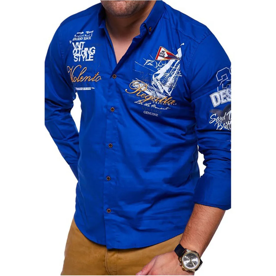 Мужские рубашки с длинным рукавом ZOGAA повседневные хлопковые принтом в виде букв