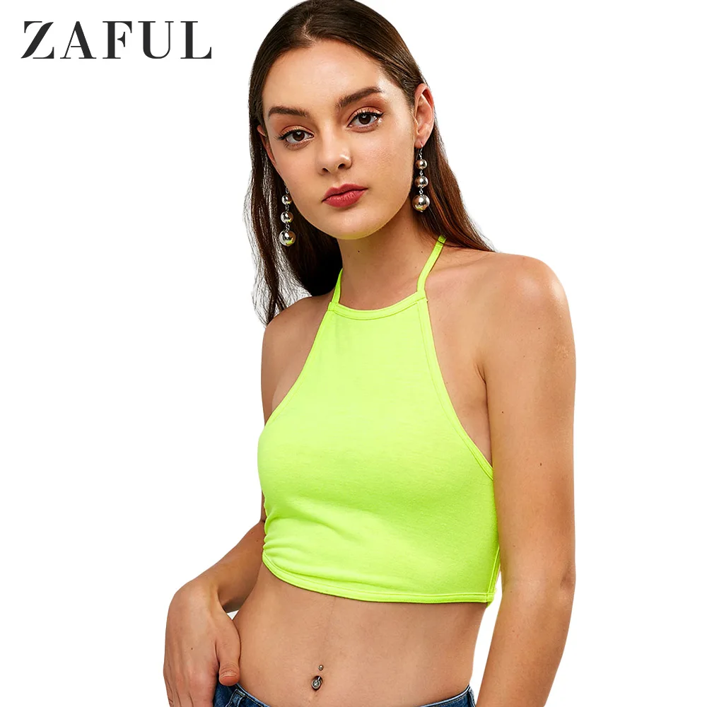 ZAFUL Сплошная укороченная майка с открытой спиной Майка Спагетти ремешок