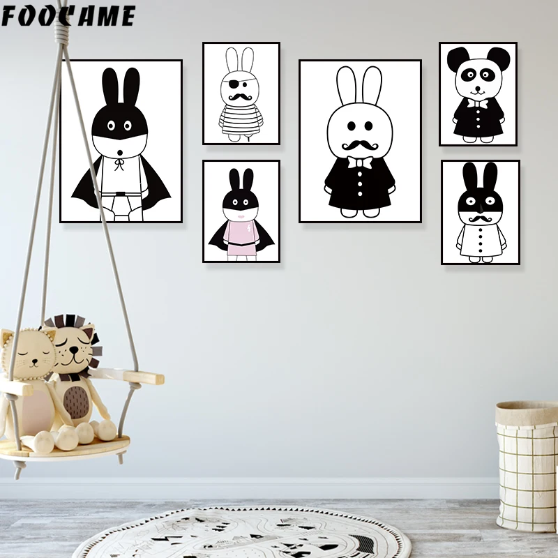 FOOCAME Pirate Hero Rabbit Panda Cartoon Nordic Poster Print Wall Art Canvas Painting Decoration Picture Baby Nursery Room Decor | Дом и сад