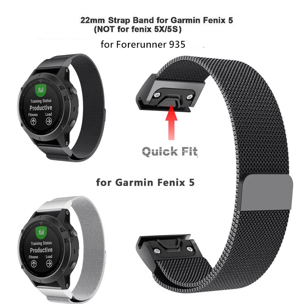 22 мм легко подходит из нержавеющей стали для Garmin Fenix 5/x5plus/Forerunner 935/Focus S60/Quatix 5 Быстрая установка черный браслет