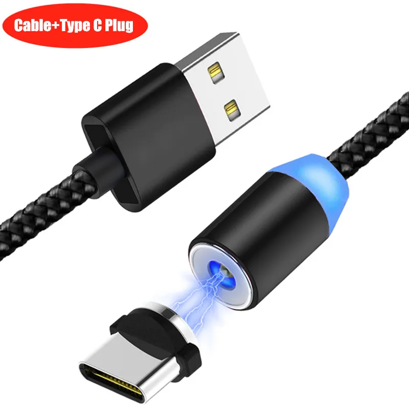1M Black TypeC Cable Круглый светодиодный магнитный usb-кабель Зарядное устройство USB C type C/Micro USB/IOS штекер зарядный кабель зарядное устройство для iPhone samsung Xiaomi huawei - Тип штекера: 1M Black TypeC Cable