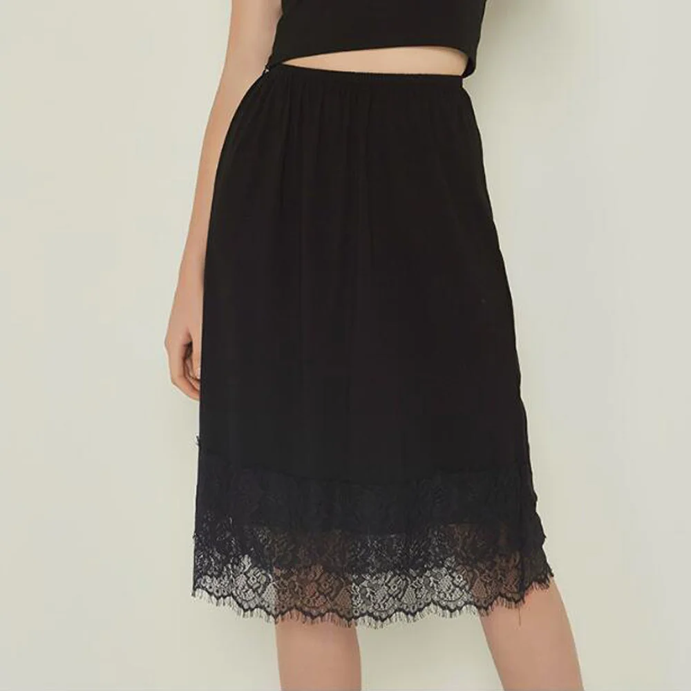 Black Half Slip Юбка-комбинация; женские юбки до колена; юбка миди с кружевным подолом; цвет черный, белый; нижнее белье; дешевое нижнее белье; Jupon Femme - Цвет: Black Half Slip