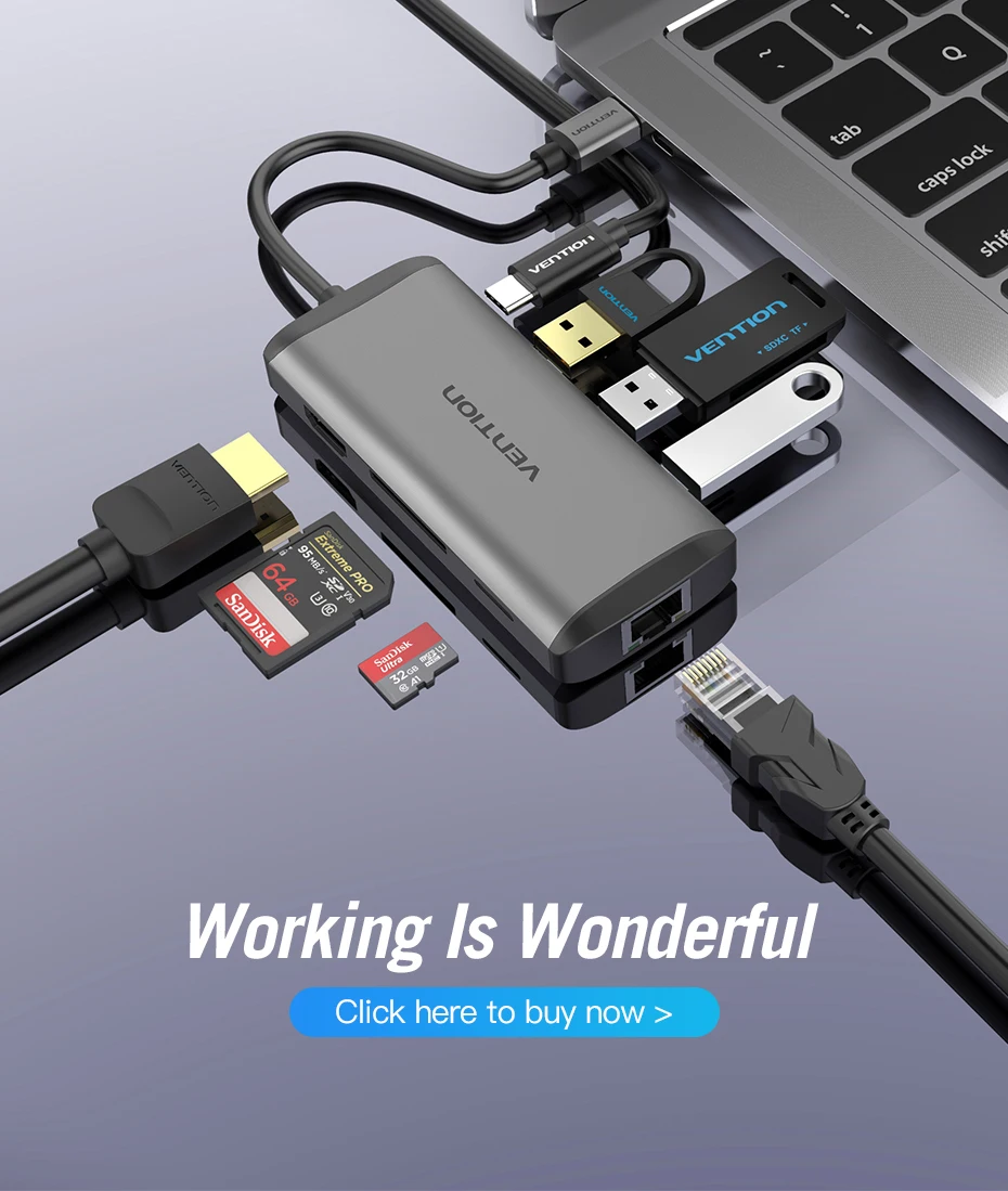 Vention Thunderbolt 3 док-станция USB 3,0 type C к HDMI USB концентратор RJ45 для MacBook Pro nintendo huawei P30/P20 samsung usb c адаптер