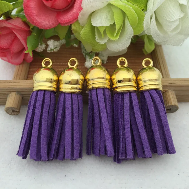 purple 10 шт искусственная кожа бархат Терилен кисточкой кулон для сумочки для ювелирных изделий цепи - Цвет: purple