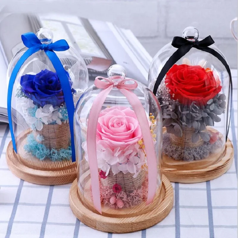 

preserved fresh flower Gift box with glass cover Finished rose Creative gifts for valentine's day 6-7 flowers No.190008