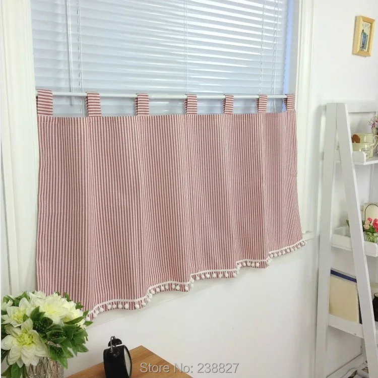 Короткая занавеска на окна дверь в полоску кухонная с надписью хлопковые римские