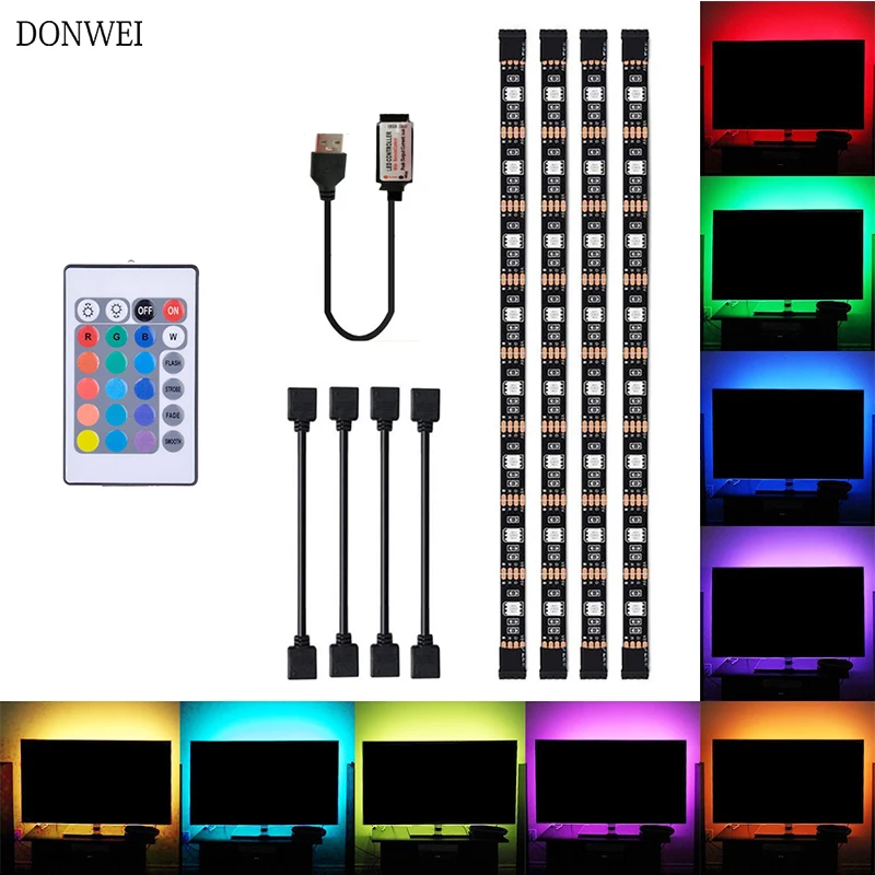 4 шт. 50 см 5050 RGB Светодиодная лента с питанием от USB DC 5V Гибкая 15 s светильник для