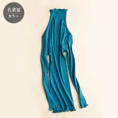peacock blue Осенняя и зимняя шелковая водолазка, Базовая рубашка, смесь шелка и хлопка, бесшовная высокая эластичность, вязаный свитер, Женский Тонкий Топ с длинным рукавом - Цвет: peacock blue