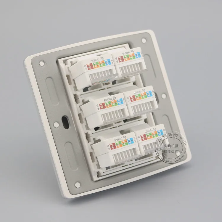 Настенная панель цвета шампань 6 портов RJ45 Cat5e|Компьютерные кабели и разъемы| |