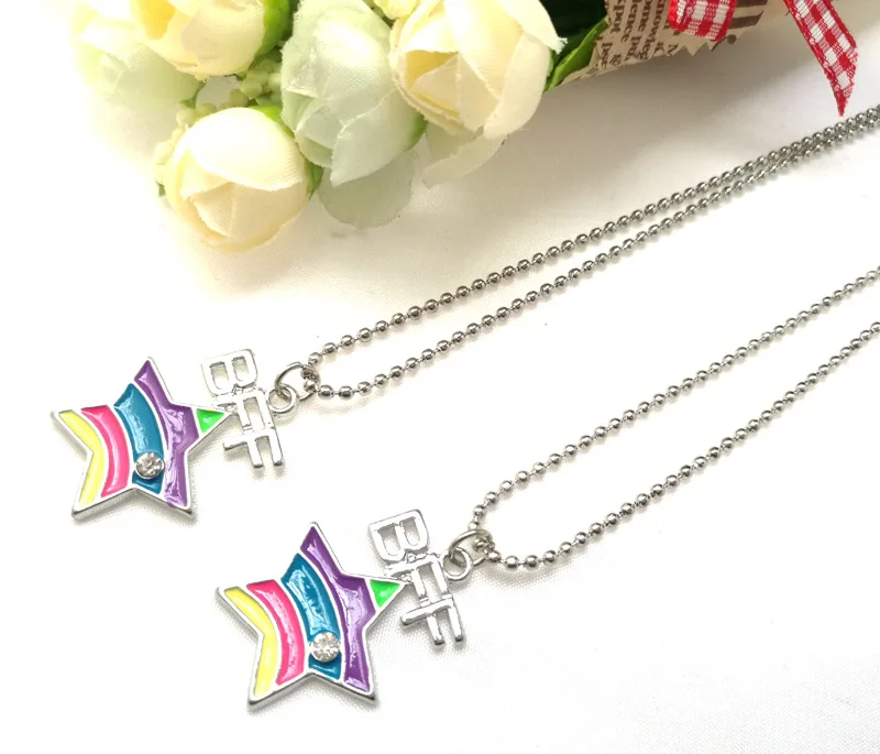 Best Friends BFF pendant necklace bead chain Star multi mix colorful children cute lovely 2pc kids jewelry | Украшения и