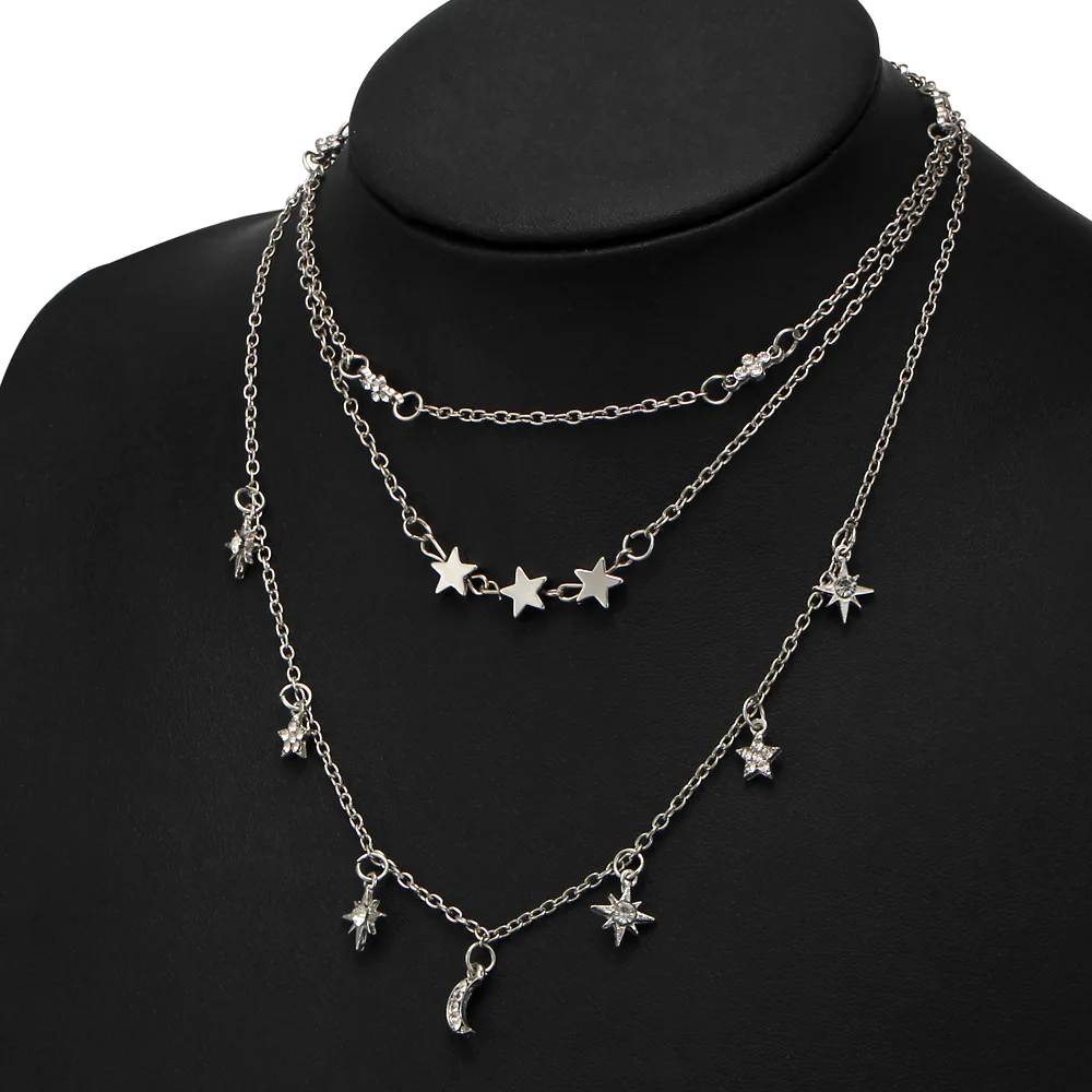 Trendy Multi Layered Star Moon Geometric Choker Necklace for Women Fashion Gold Chain Necklaces Wedding Jewelry Collier Femme | Украшения и