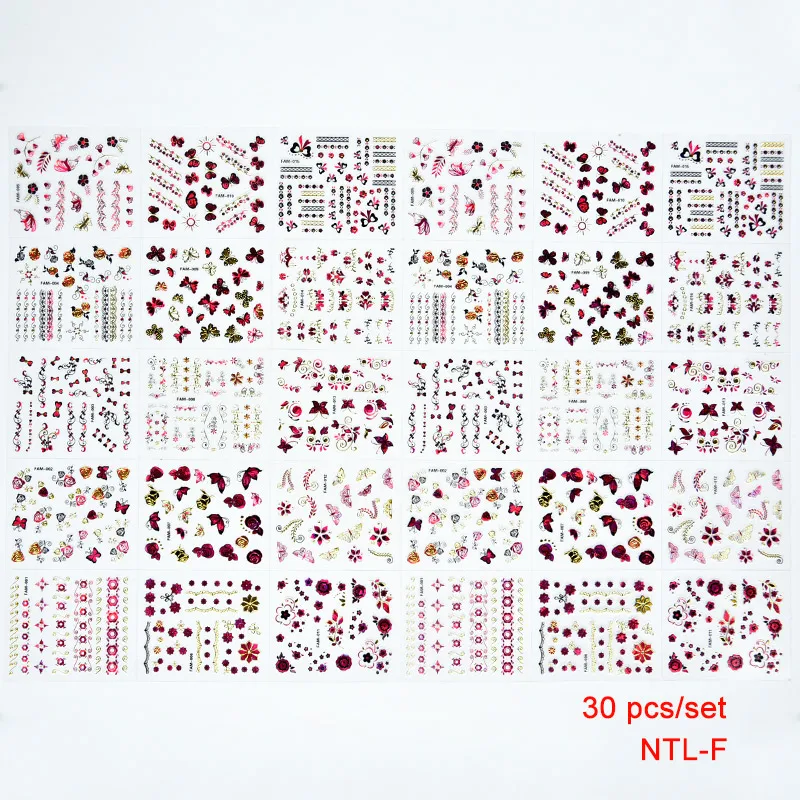 30pcs/lot Plastic Shining 3D Nails Art Design Sticker Accessories Gold Nail Butterfly Supplies Decals Decoration Stickers#18.15g | Красота и