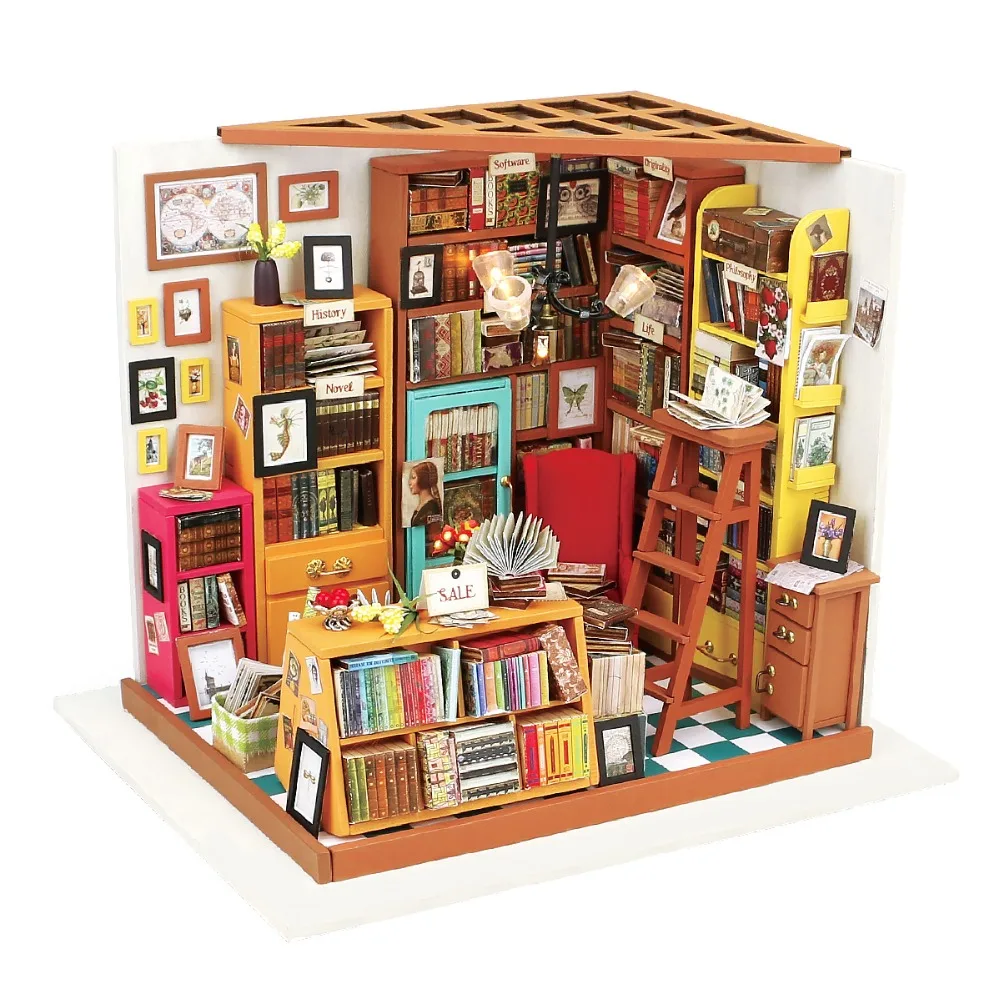 

Robotime DIY Sam's Study Room with Furniture Children Adult Miniature Wooden Doll House Model Building Kits Dollhouse Toy DG102