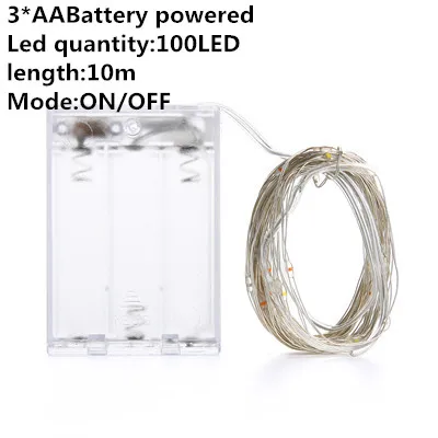 AA battery 10m Светодиодный светильник-гирлянда s ball 10 м, 5 м, 2 м, серебряная гирлянда, украшение для дома, Рождества, свадьбы, вечеринки, питание от аккумулятора, сказочный светильник - Испускаемый цвет: AA battery 10m