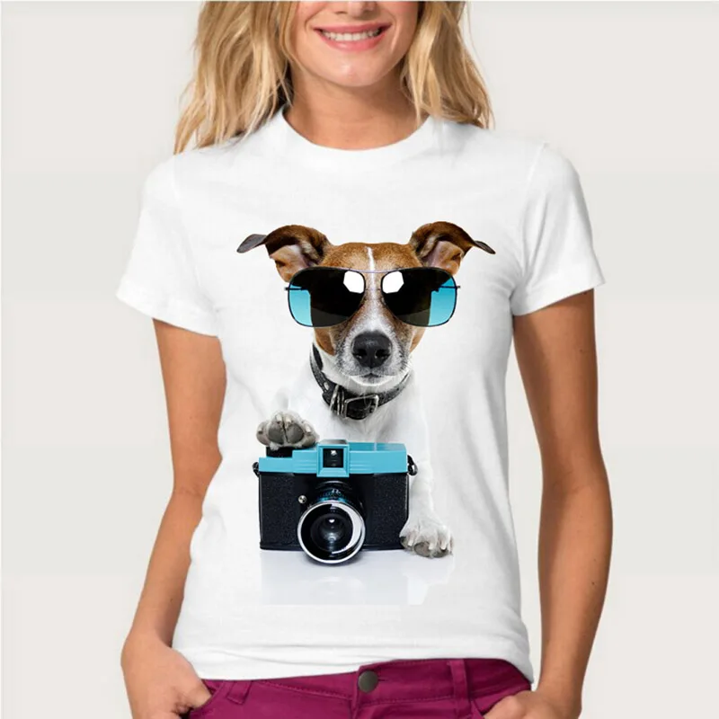 Новые летние модные женские топы хипстерская Футболка с принтом Cameraman Corgi милая