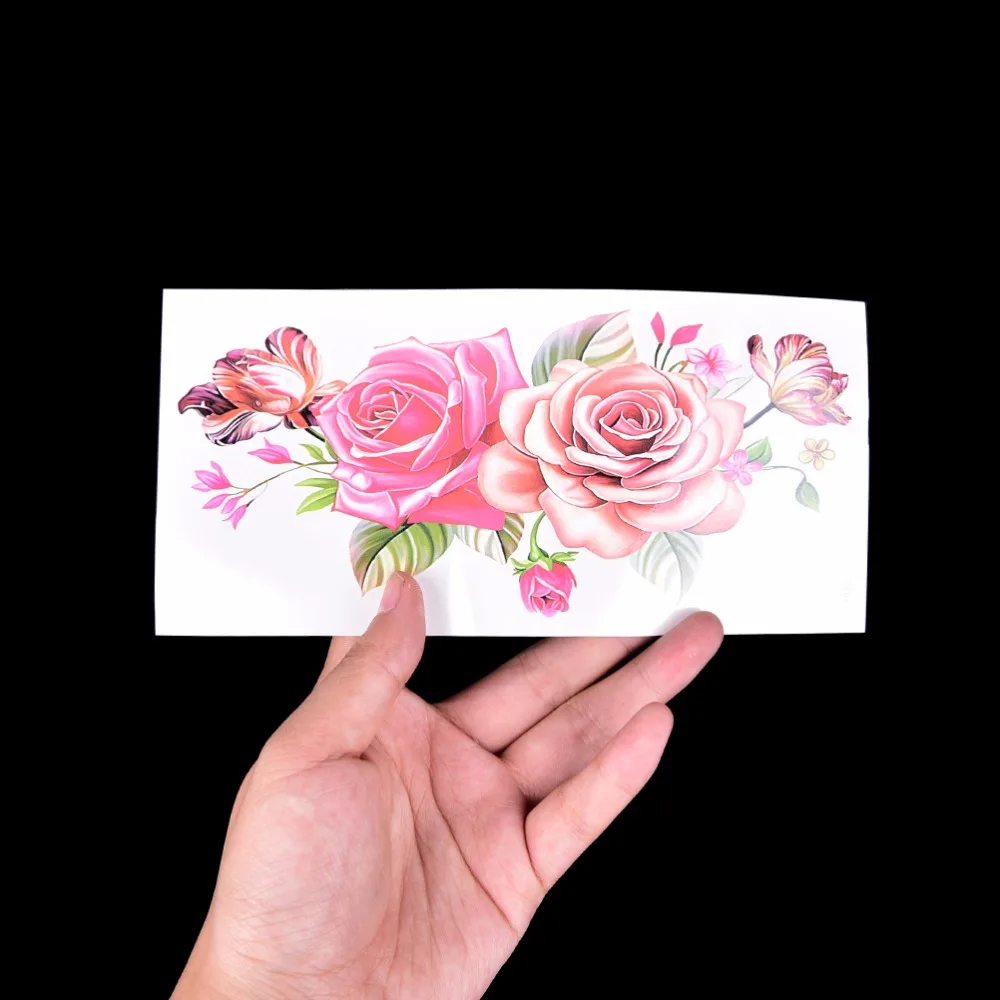 

Rose flowers arm shoulder tattoo Indian Arabic Fake temporary tattoos stickers waterproof lady women big Flower on body Art 1Pc
