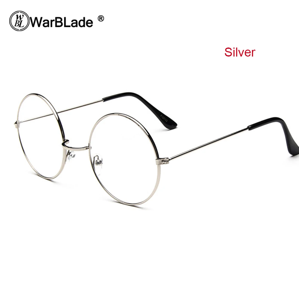 silver WarBLade дешевые, большие, круглые очки для умников, прозрачные линзы, унисекс, Золотая круглая металлическая оправа, очки, оправа, оптическая, для мужчин, женщин, черная, УФ - Цвет оправы: silver