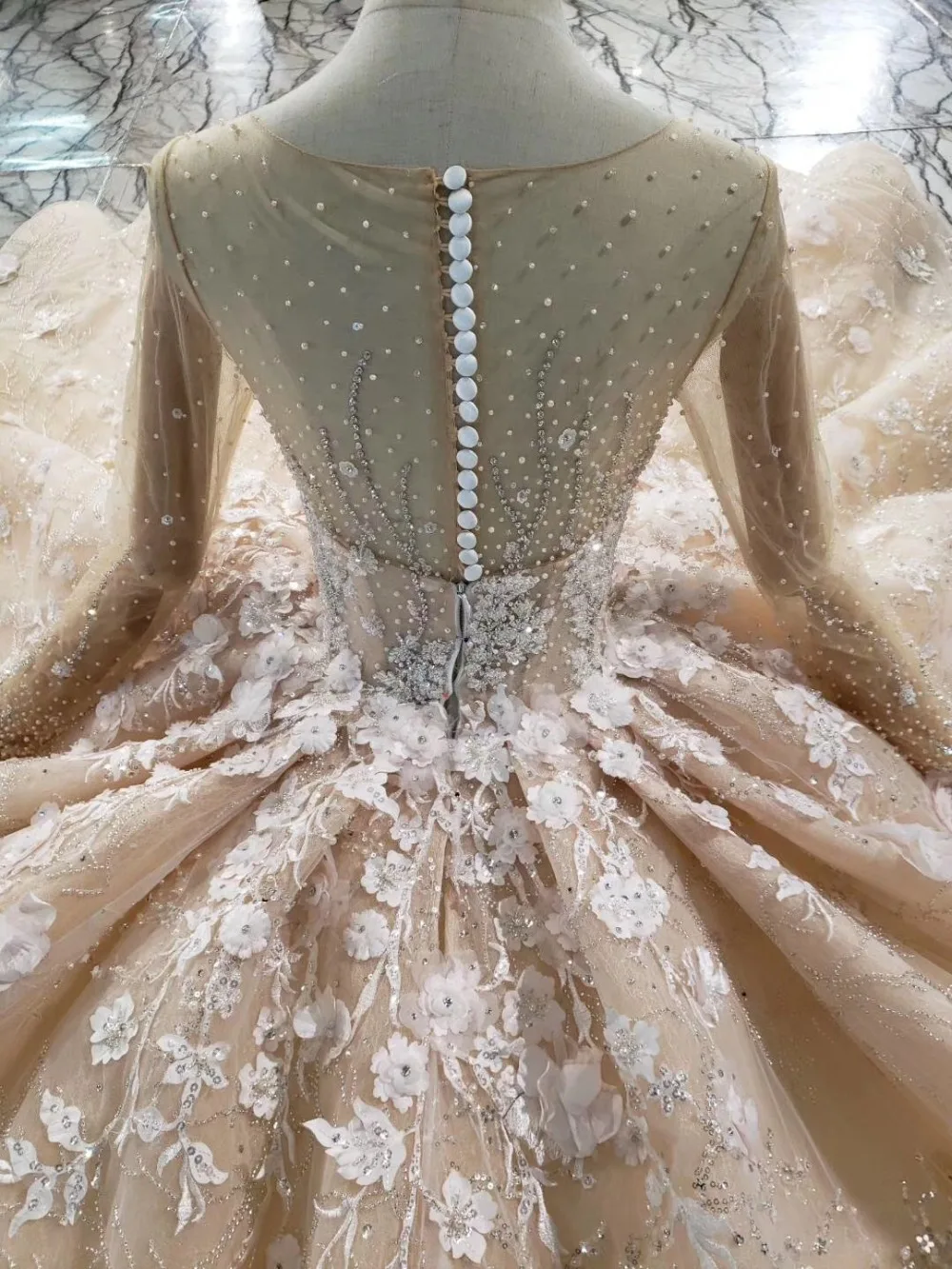 CloverBridal 2019 новый дизайн жемчуг стразы Цветы бальное платье цвета шампанского