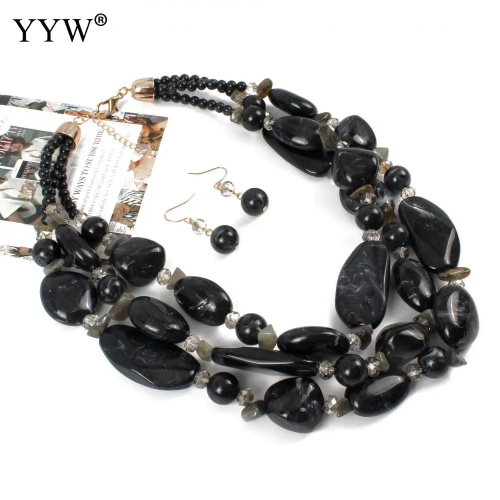 

YYW Bridal Jewelry Sets for Women Dress Accessories Resin Brown Necklace Earrings for Women Party Jewelry Drop Earrings Necklace