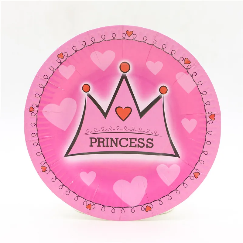 

Cartoon Theme Decoration Paper Dishes Happy Birthday Party Kids Favors Pink Crown Plates Tableware Baby Shower Supplies 10pc\lot