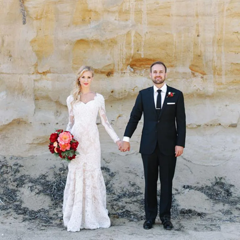 Кружевное свадебное платье в стиле бохо летнее уличное русалки с длинным рукавом