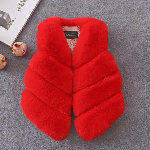 Для маленьких девочек Зимняя одежда жилет из искусственного меха пальто Теплый