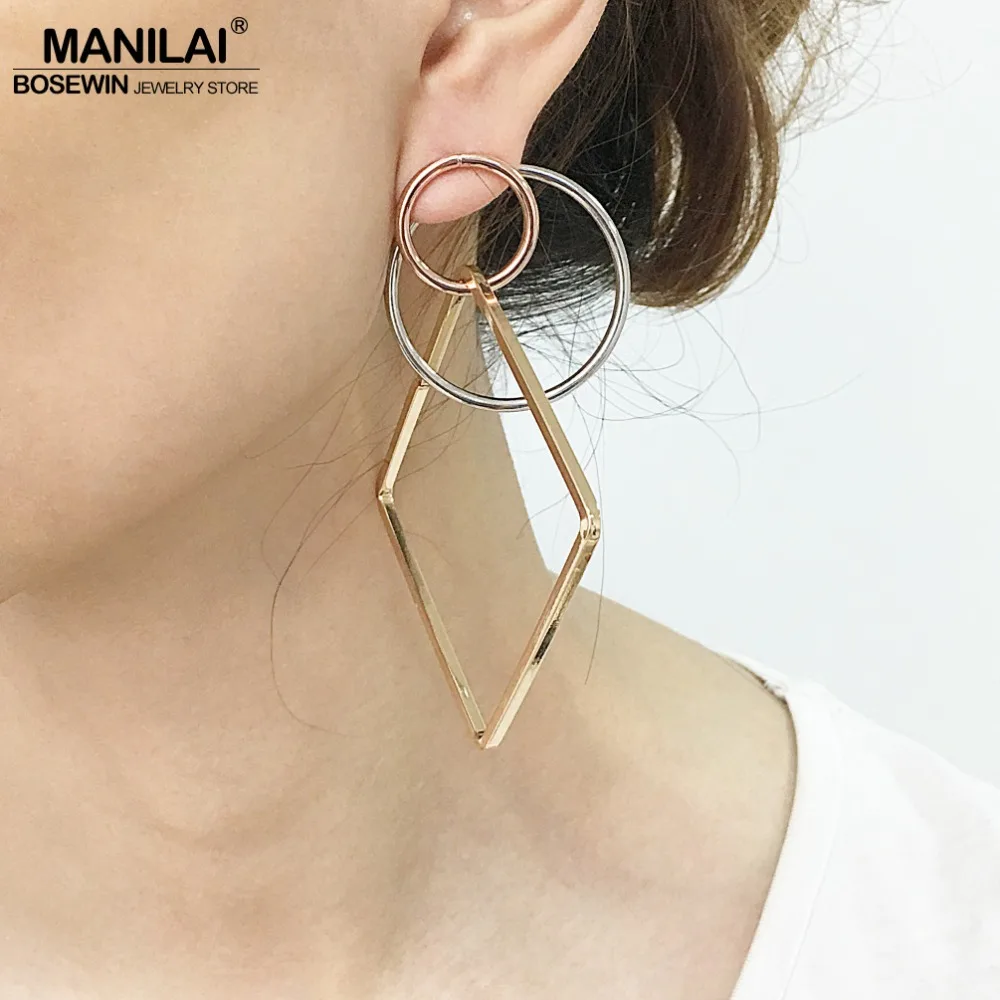 MANILAI, большие геометрические серьги-капли из сплава для женщин, модное ювелирное изделие, серьги в стиле бохо, массивные металлические длинные висячие серьги в стиле панк