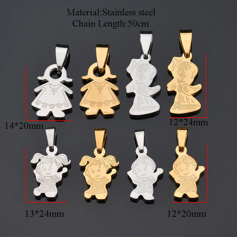 Atoztide Милый Карикатурный Мальчик Девочка Семейное Ожерелье и Подвеска Из Нержавеющей Стали Сын Дочь Золотого Цвета Прелестный Подарок Для Детей.