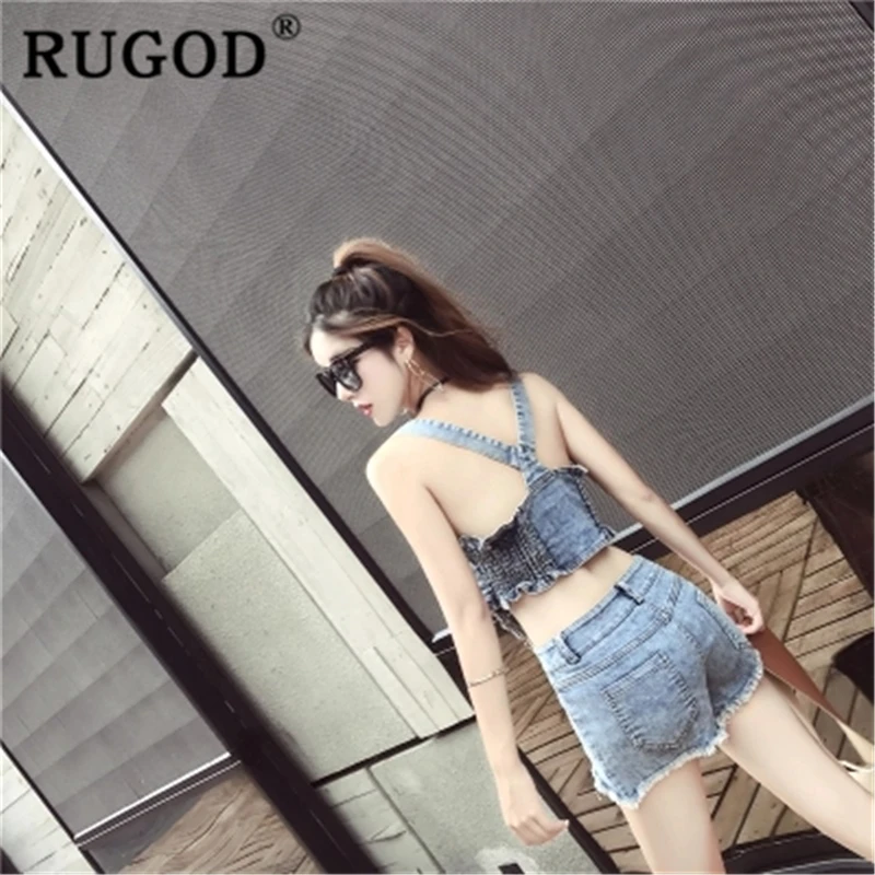 RUGOD Модные женские джинсовые костюмы топы и шорты джинсы с высокой талией летние