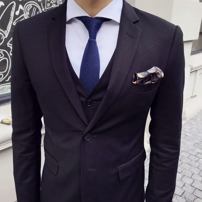 

(Blazers+Vest+Pants) 3 Pieces Sets Slim Suits Wedding Party Prom Fashion Blazers Men's Business Groomsman Blazers Suit
