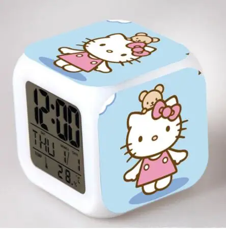 Лучший подарок для детей светодиодный цифровой будильник Kitty reloj despertador часы ночной Светильник horloge digitale часы с календарем - Цвет: Розовый