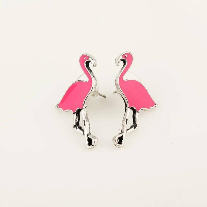 1 пара модные эмалевые серьги в виде фламинго из цинкового сплава для женщин