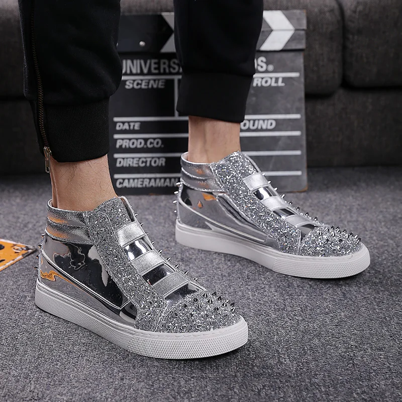 YD-EVER rivet patent leather Men sport shoes Height Increasing shiny Man Brand Outdoor Sneakers Walking Sport sneakers | Обувь