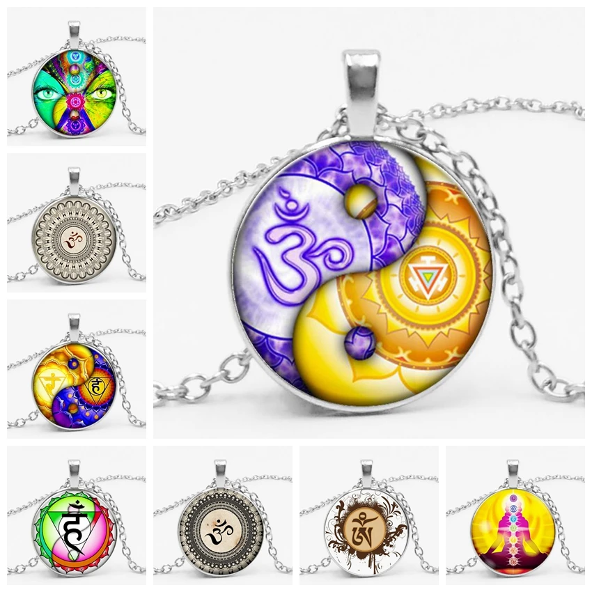 

3 Color New Fashion Sacred Geometry Yoga Time Glass Gem Pendant Necklace Charm Items To Map Private Custom