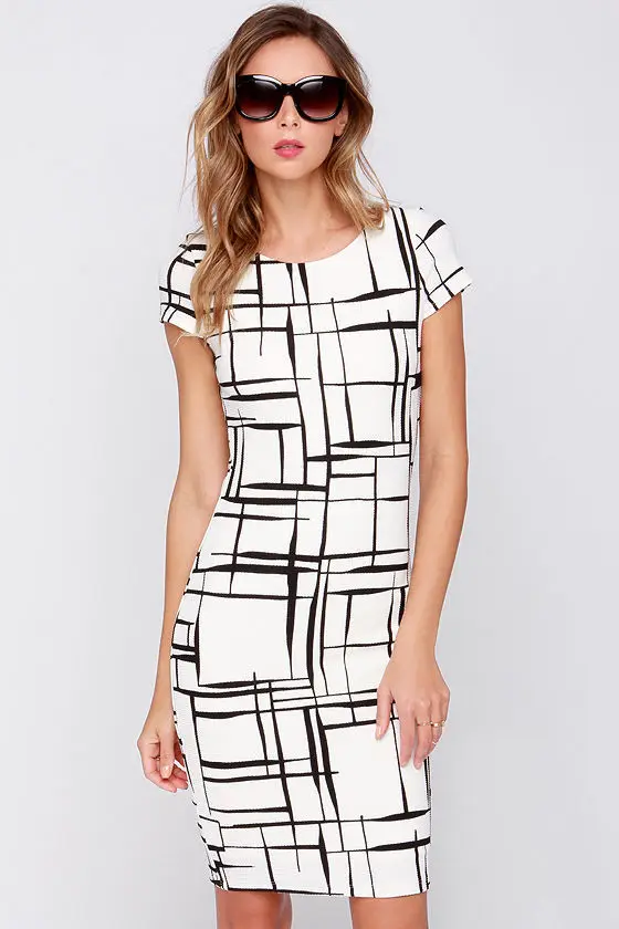 Пикантные Черный и белый Принт Для женщин летнее платье О-образным вырезом Кепки