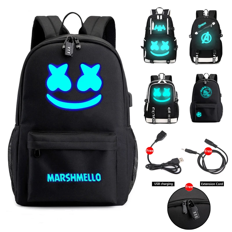 DJ Marshmallow рюкзак школьные рюкзаки для подростков мальчиков девочек школьные сумки USB многофункциональная дорожная светящаяся сумка для ноутбука