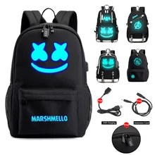 DJ Marshmallow рюкзак школьные рюкзаки для подростков мальчиков девочек школьные сумки USB многофункциональная дорожная светящаяся сумка для ноутбука