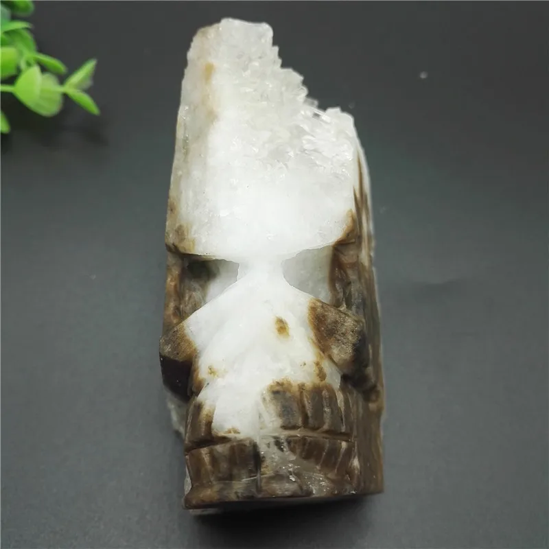

NATURAL WHITE CRYSTAL CLUSTER STATUE FIGURINE SKELETON HEAD CARVING