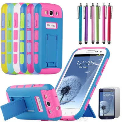 Гибридный Ударопрочный силиконовый чехол с двойной подставкой для Samsung Galaxy S3 i9300
