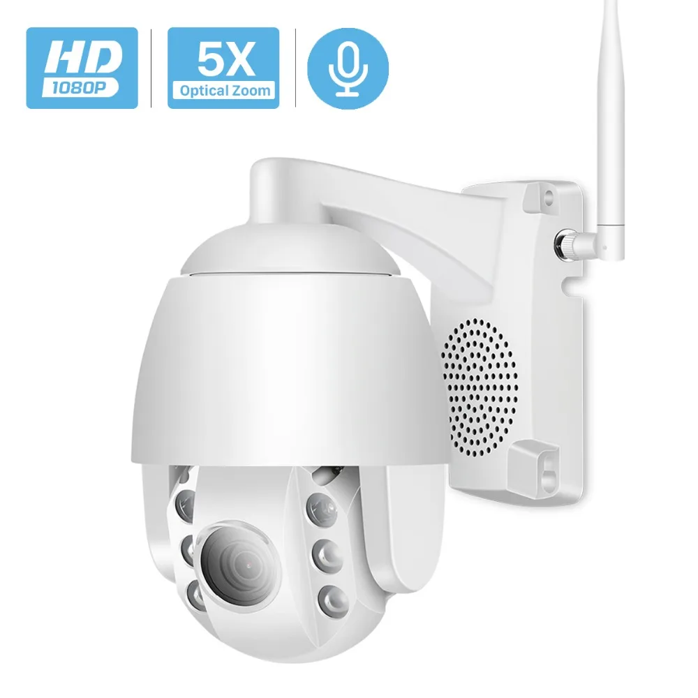 IP Камера уличная беспроводная 1080P Wi Fi PTZ 5 кратный оптический зум ночное видение ИК