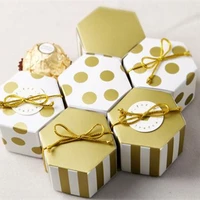 50pcs mini stripedots golden bronzing color hexagon chocolate cake box dragee candy box baking package wedding deco mariage