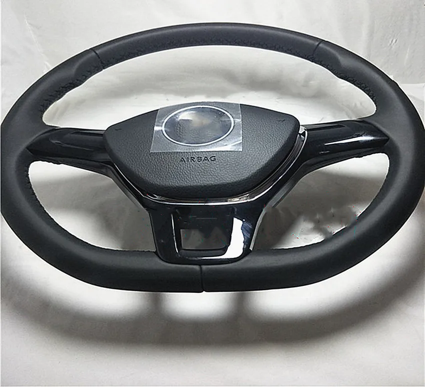 With driver airbag Натуральная кожа глянцевая черная отделка рулевого колеса в сборе для VW Golf 7 JETTA TOURAN L MQB рулевое колесо в сборе - Название цвета: With driver airbag